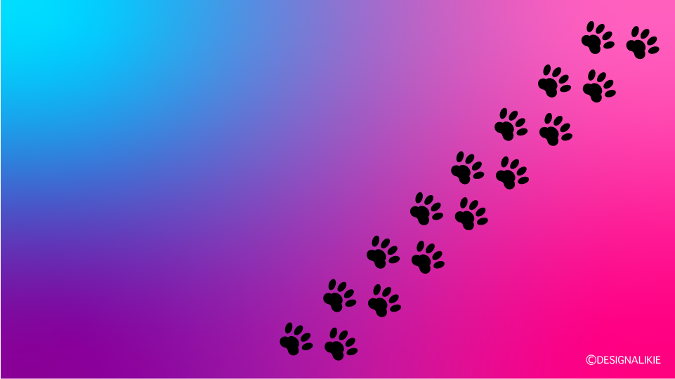 犬足跡シルエットとピンク雲